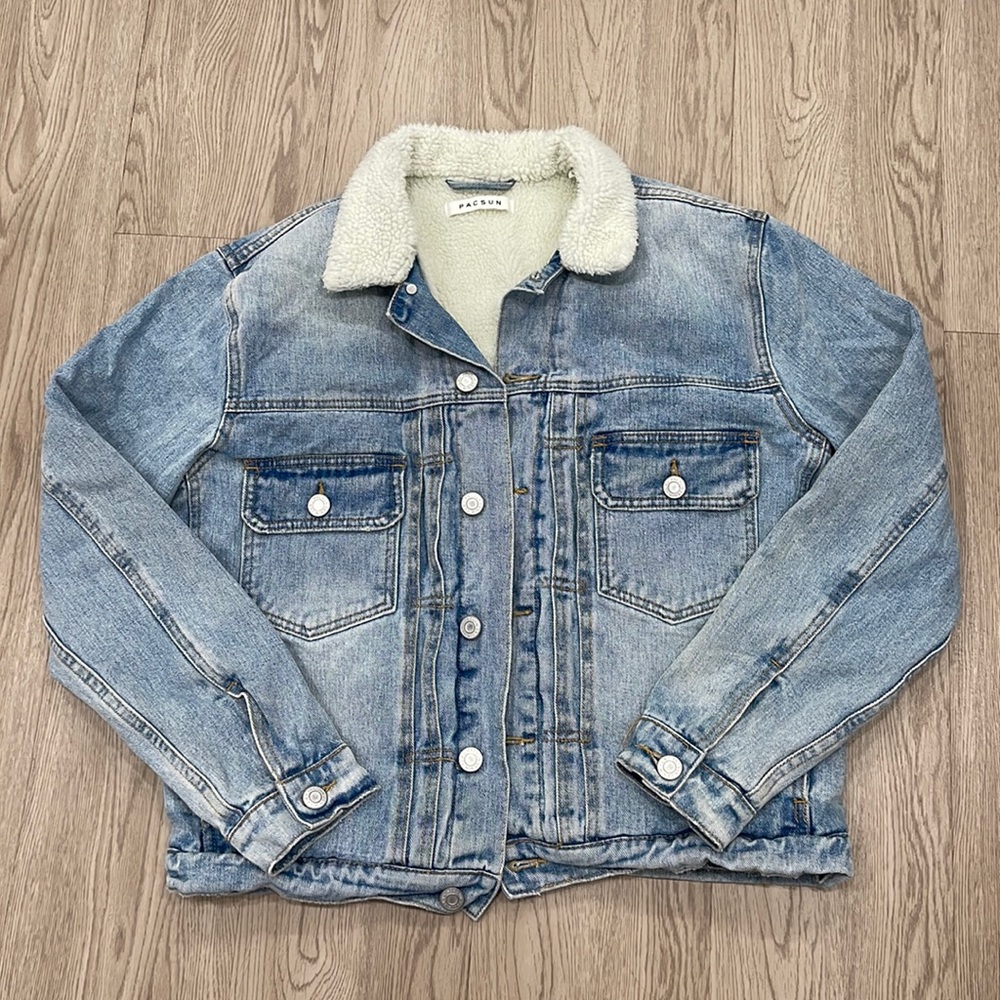 Pacsun Medium Men Light Blue Fleece Jean Jacket